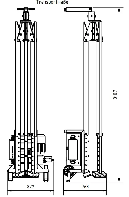 Abmessungen des Schilling 161002 Dreibock klappbar mit elektrischer Seilwinde